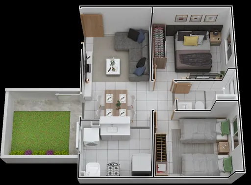 Planta 3d apartamento dois quartos