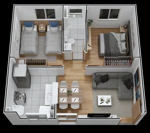 Planta 3d apartamento dois quartos 2