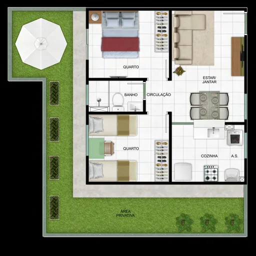 Planta apartamento dois quartos area privativa