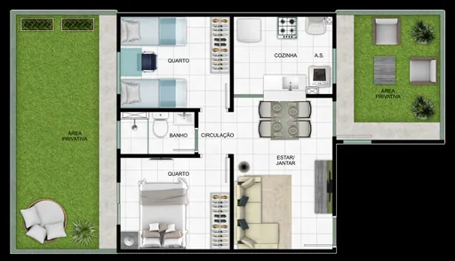 Planta baixa 2 quartos area privativa