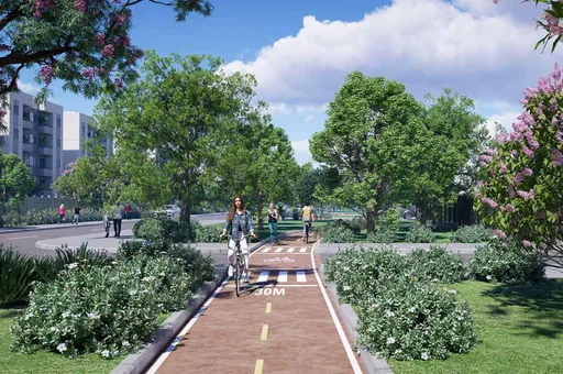 Ciclovia arborizada area externa render