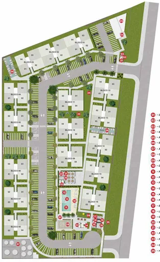 Implantacao blocos amenidades condominio