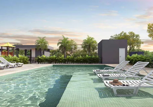 Piscina area lazer render empreendimento