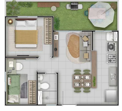 Planta baixa 2d 3d unidade residencial