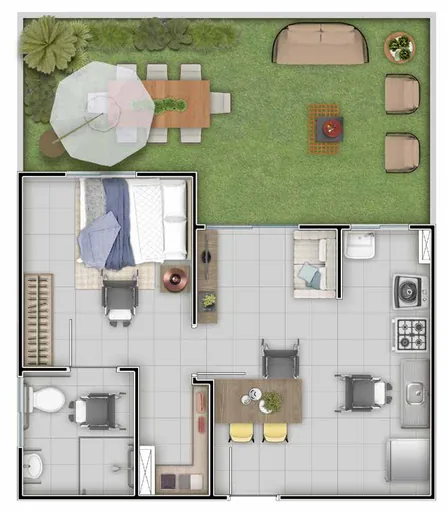 Planta baixa 3d apartamento com jardim