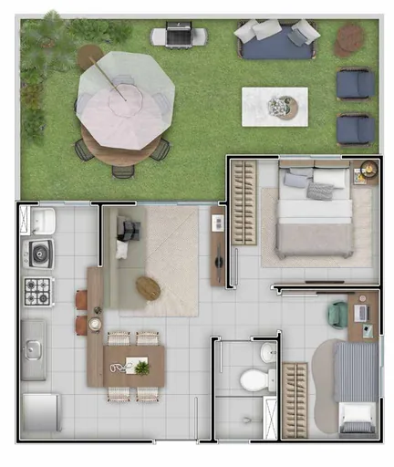 Planta baixa 3d apartamento dois quartos