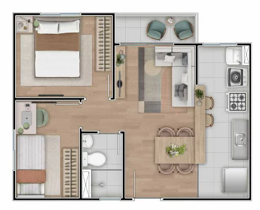 Planta tipo apartamento 2 dormitorios