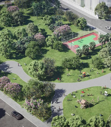 Render area lazer quadra esportiva parque