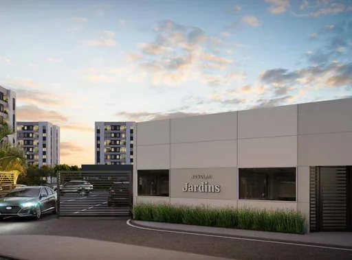 Render fachada entrada condominio jardins
