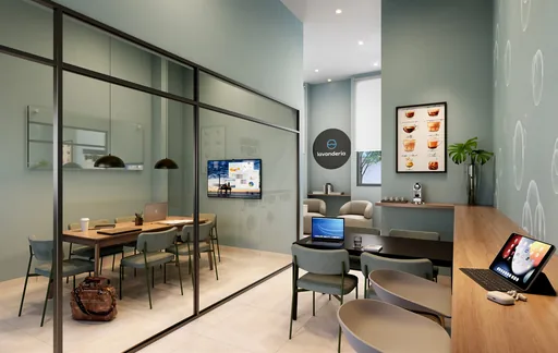Coworking lavanderia area comum render