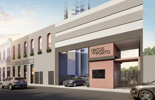 Fachada render arcos do porto entrada