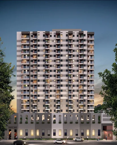 Fachada render edificio entardecer