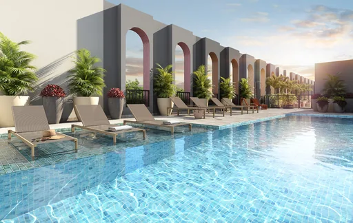 Piscina area lazer render empreendimento