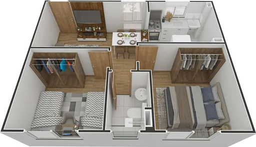Planta 3d apartamento dois quartos