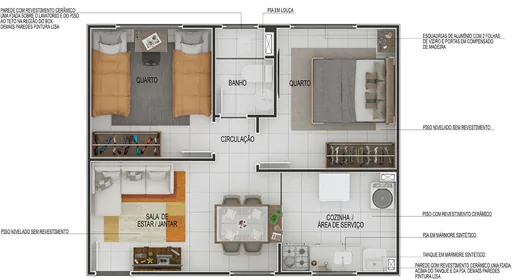 Planta apartamento 2 quartos sala cozinha