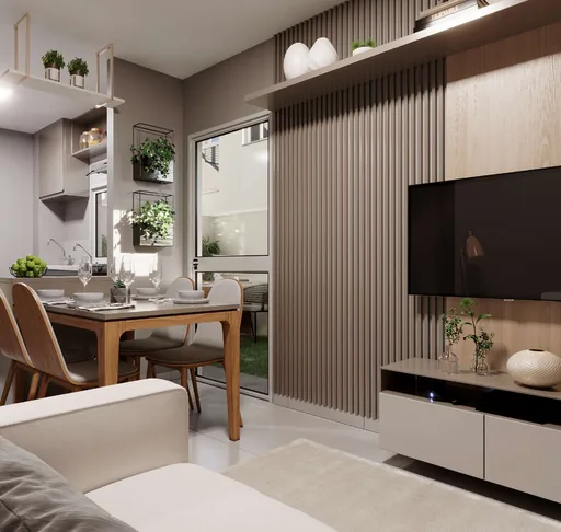 Render sala jantar cozinha integrada