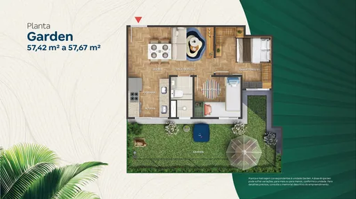 Planta garden 57m2 dois dormitorios