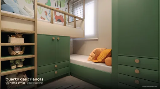 Quarto criancas render beliche verde