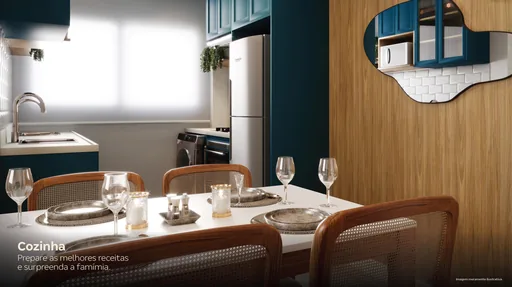 Render cozinha sala jantar apartamento