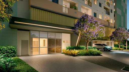 Fachada entrada principal noturna render