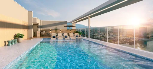 Piscina cobertura rooftop render
