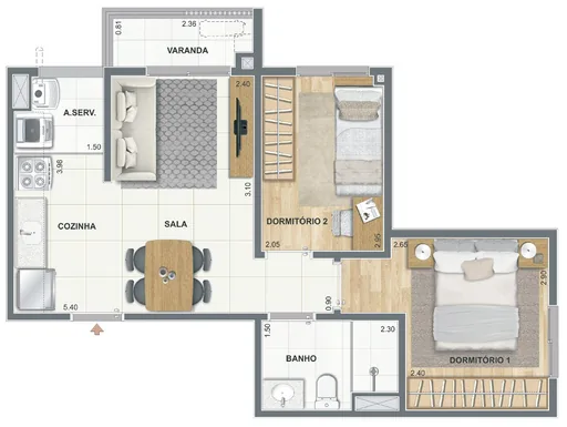 Planta apartamento 2 dormitorios com varanda