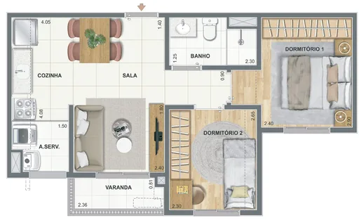 Planta apartamento 2 dormitorios varanda