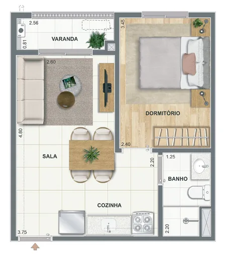 Planta tipo apartamento um dormitorio