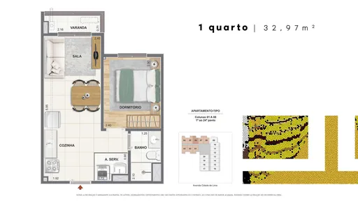 Planta tipo 1 quarto 32m2