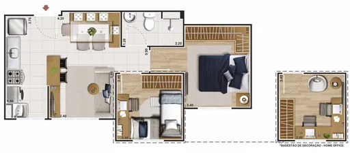 Planta apartamento dois quartos home office
