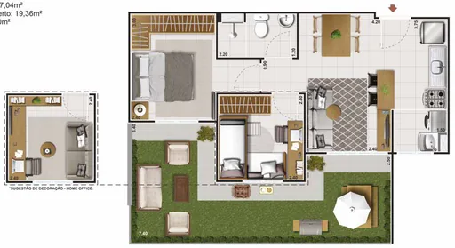 Planta apartamento garden home office