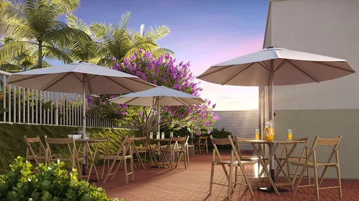 Area externa lounge mesas sombreiros