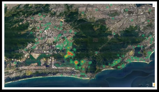 Mapa calor localizacao regiao rio