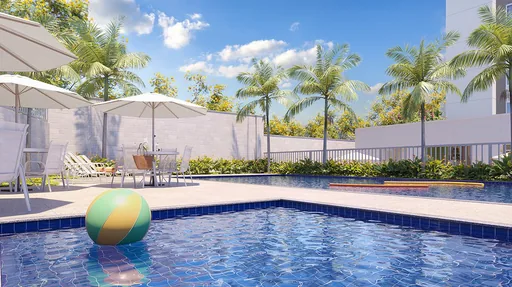 Piscina area lazer render empreendimento