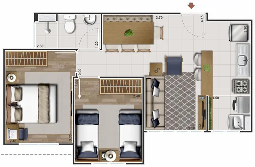 Planta apartamento dois quartos com medidas