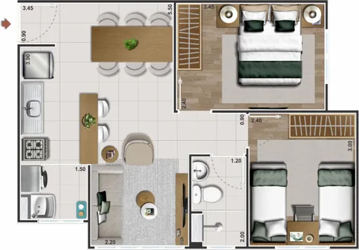 Planta baixa apartamento dois quartos