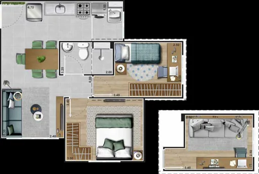 Planta baixa apartamento dois quartos 3