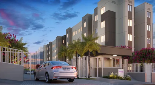 Render fachada entrada condominio noite