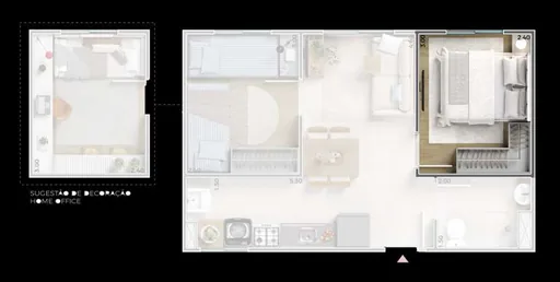 Planta apartamento home office decorada