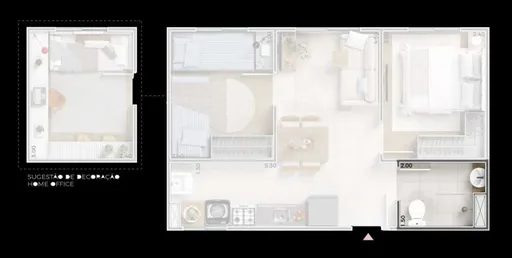 Planta apartamento home office sugestao decoracao