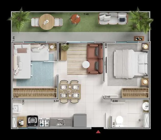 Planta baixa apartamento 2 quartos