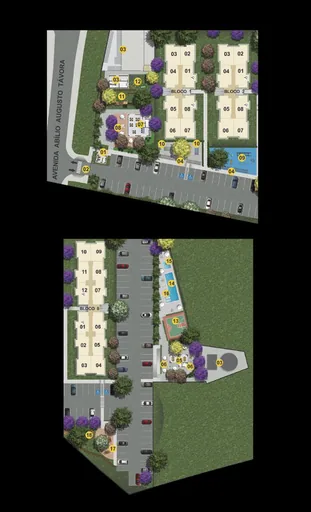 Implantacao blocos amenidades condominio