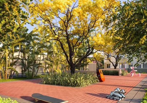 Area lazer jardim ipe amarelo render