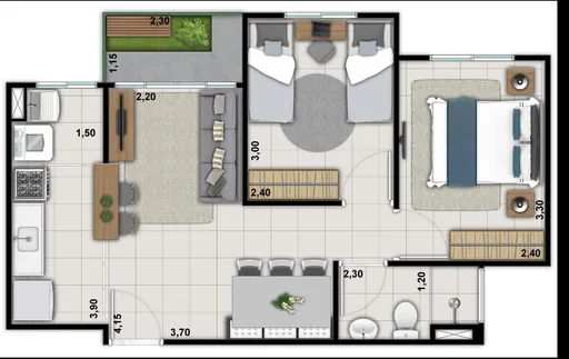 Planta baixa apartamento dois quartos