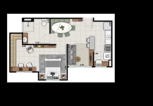 Planta baixa apartamento mobiliada cotas
