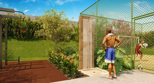 Area esportiva ducha quadra render