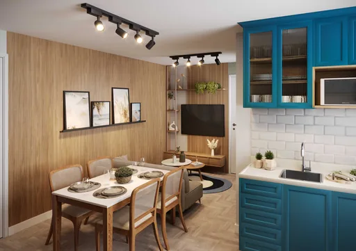 Render sala jantar cozinha integrada