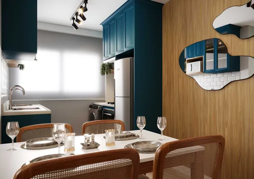 Render sala jantar cozinha integrada 2