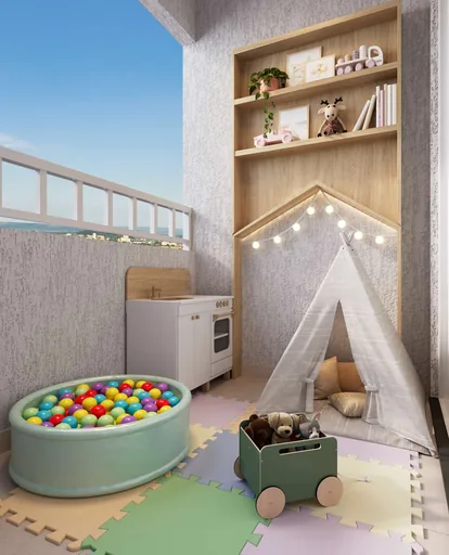 Render espaco kids brinquedoteca varanda