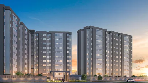 Render fachada empreendimento por do sol